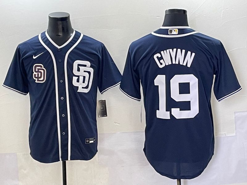Men 2025 San Diego Padres 19 Gwynn Blue Game Nike MLB Jersey style 30